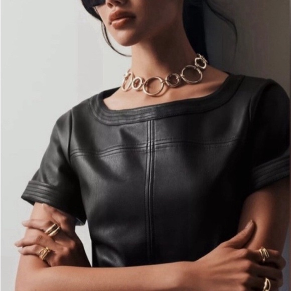 Anthropologie Faux Leather Wrap Mini Dress – Size XS New W/O tags - Picture 2 of 7